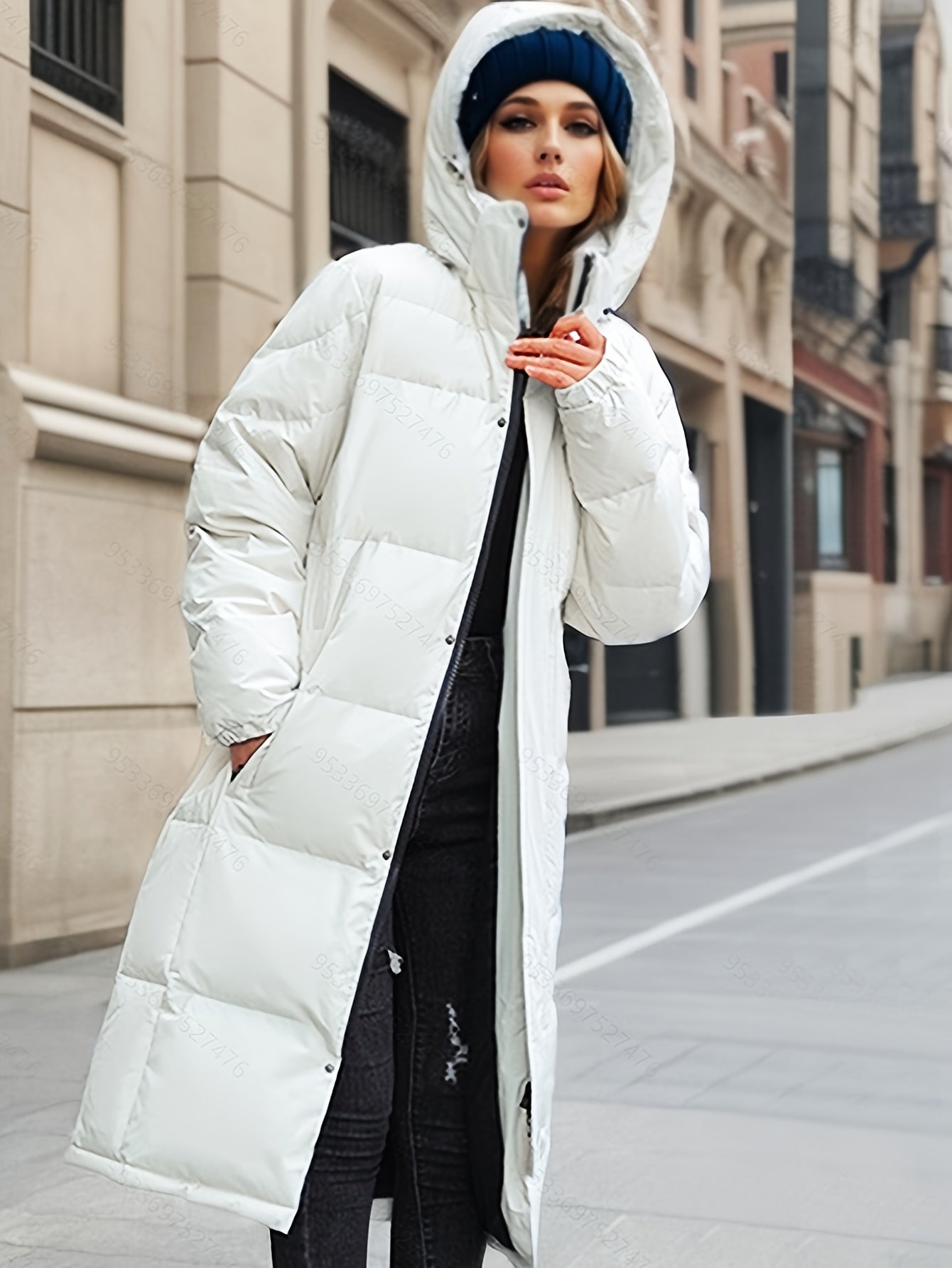 Krohn-e | Damen Langer Daunenmantel mit Kapuze für Herbst/Winter