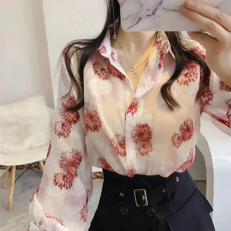Modische Chiffonbluse mit Puffärmeln von Fudus – Langarm-Oberteil