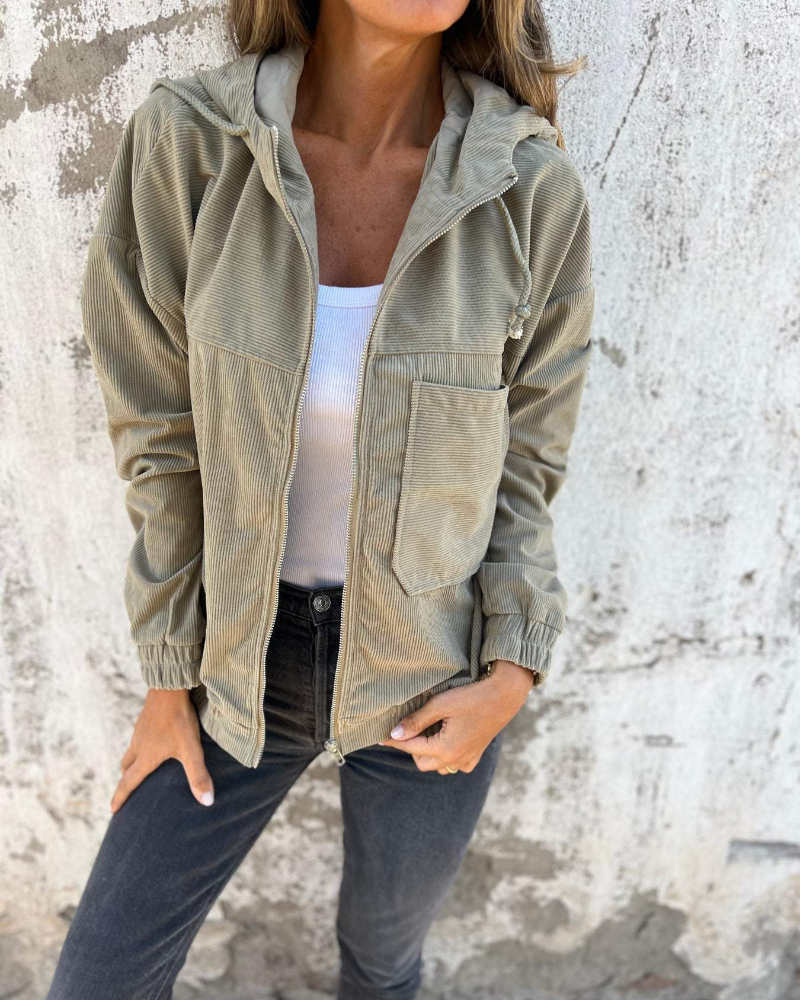 Krohn-e | Damen Retro Cordjacke mit Kapuze