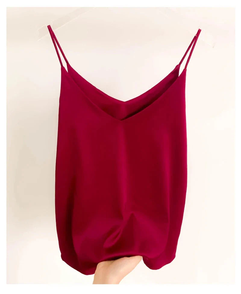 Elegant Satin Camisoles: Fudus Designer Halterneck Singlets