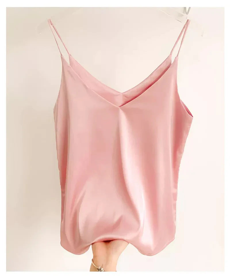 Elegant Satin Camisoles: Fudus Designer Halterneck Singlets