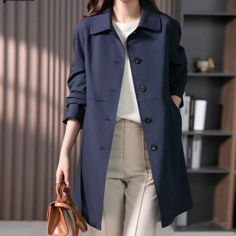 Krohn-e | Damen Stilvolle Ein-Knopf Kurze Trenchcoat
