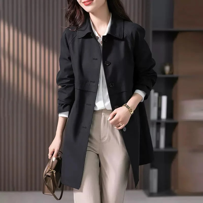 Krohn-e | Damen Stilvolle Ein-Knopf Kurze Trenchcoat