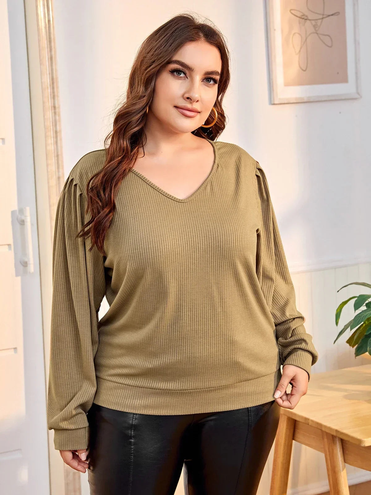 Modische Designerbluse von Fudus mit V-Ausschnitt, Langarm, Größen 2-8XL