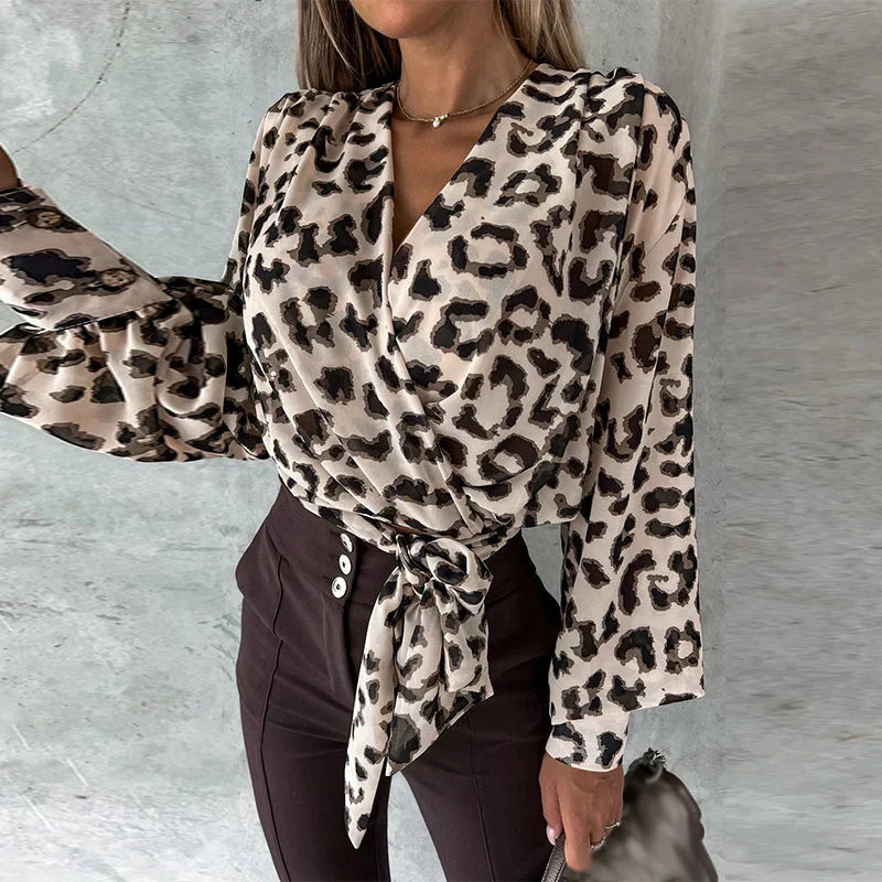 Stylish Long-Sleeve V-Neck Blouse with Button Detail