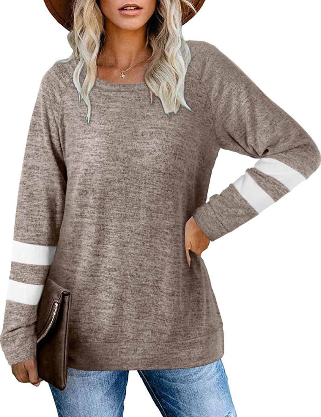 Lässiges Damen-T-Shirt von Brion mit Patchwork-Design, Rundhalsausschnitt und langen Ärmeln