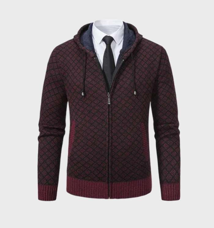 Klassische Argyle-Zipperjacke mit Kapuze für Herren