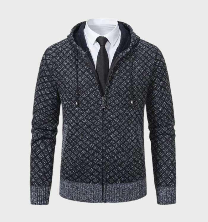 Klassische Argyle-Zipperjacke mit Kapuze für Herren