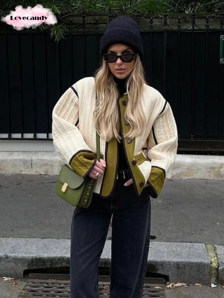 Gefütterte Jacke/Mantel Daniil im Kontrast-Design, einreihig