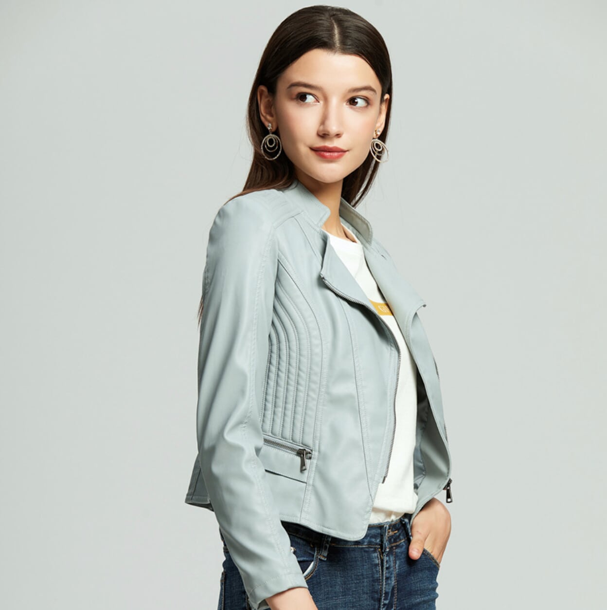 Krohn-e | Klassische Bikerjacke Kunstleder Zeitloses Design
