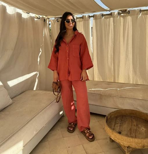 Eloise Langarm-Oberteil und Hose Set aus Seide und Baumwolle