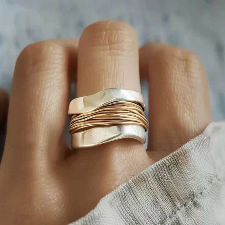 KROHN-E Damen Ring Zweifarbig Silber Gold Ton